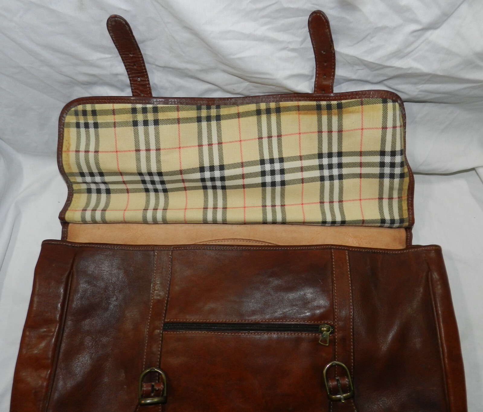 Vintage 2 sided Leather Soft-side Briefcase – Unknown Maker – 20″ X 13″ X 7″