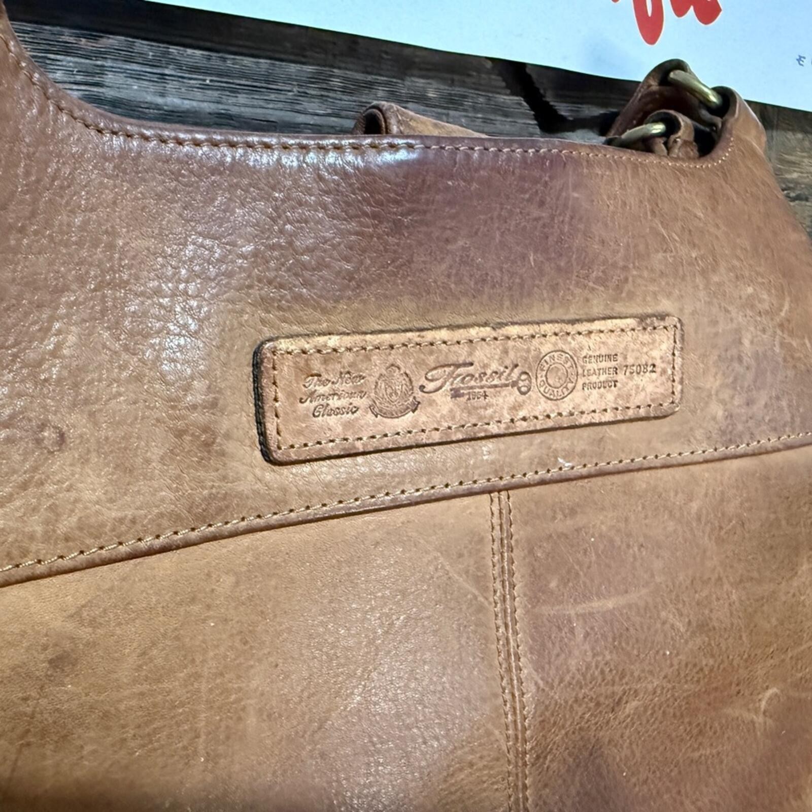 Fossil Brown Leather Shoulder Bag with Key Charm