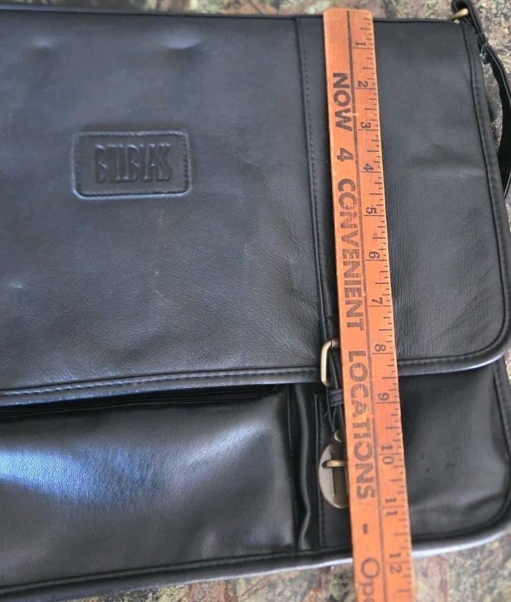 Bill Blass Leather Laptop Satchel Bag Black Crossbody Messenger Breifcase EUC