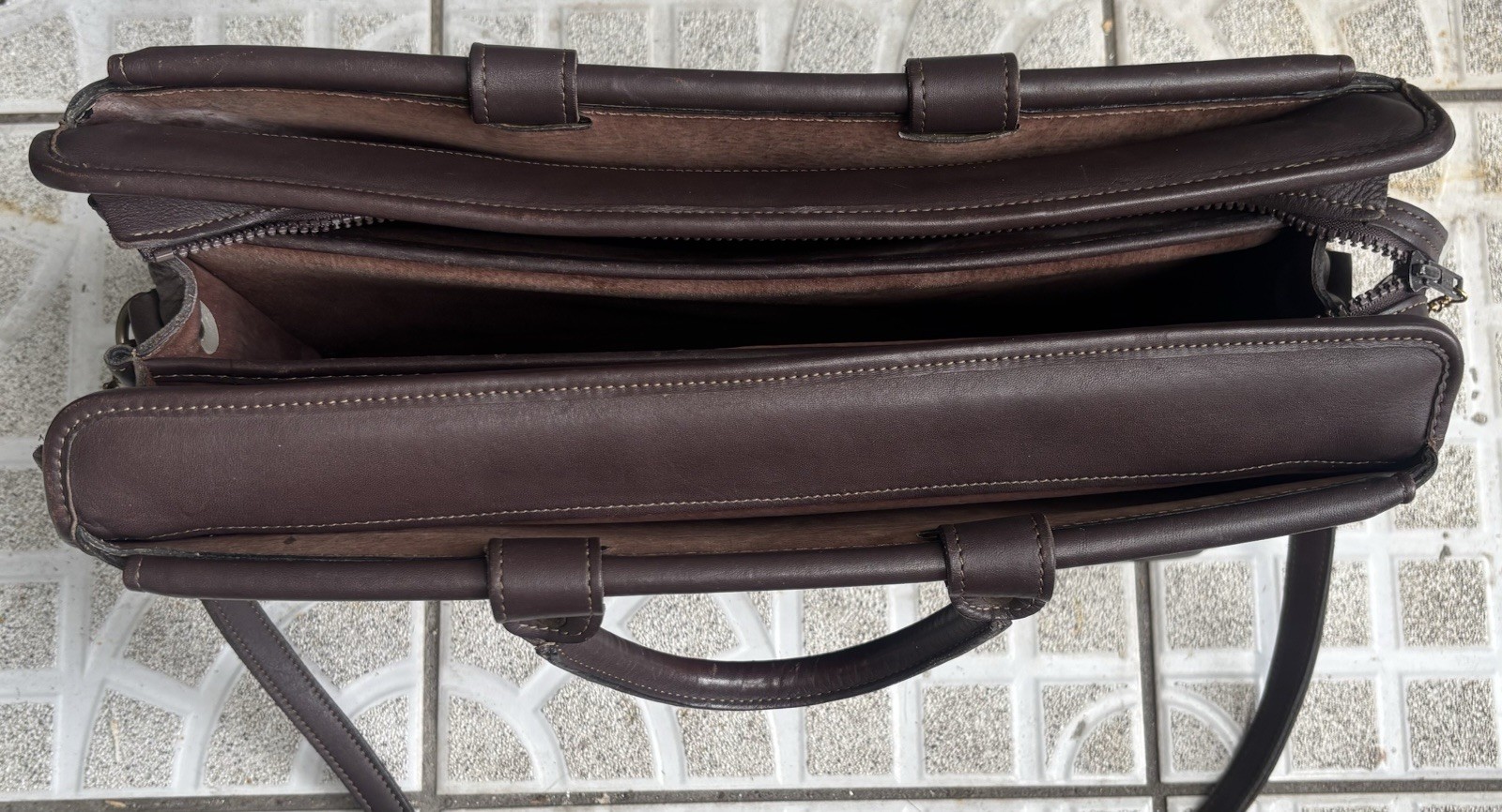VTG Jack Georges Dark Brown Leather Executive Briefcase with Shoulder Strap RARE