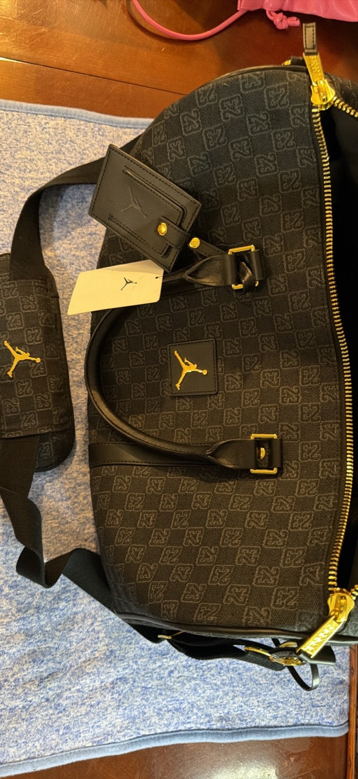 Nike Jordan Monogram Duffle Bag Black Gold MA0759-023 NWT Travel Gym Bag