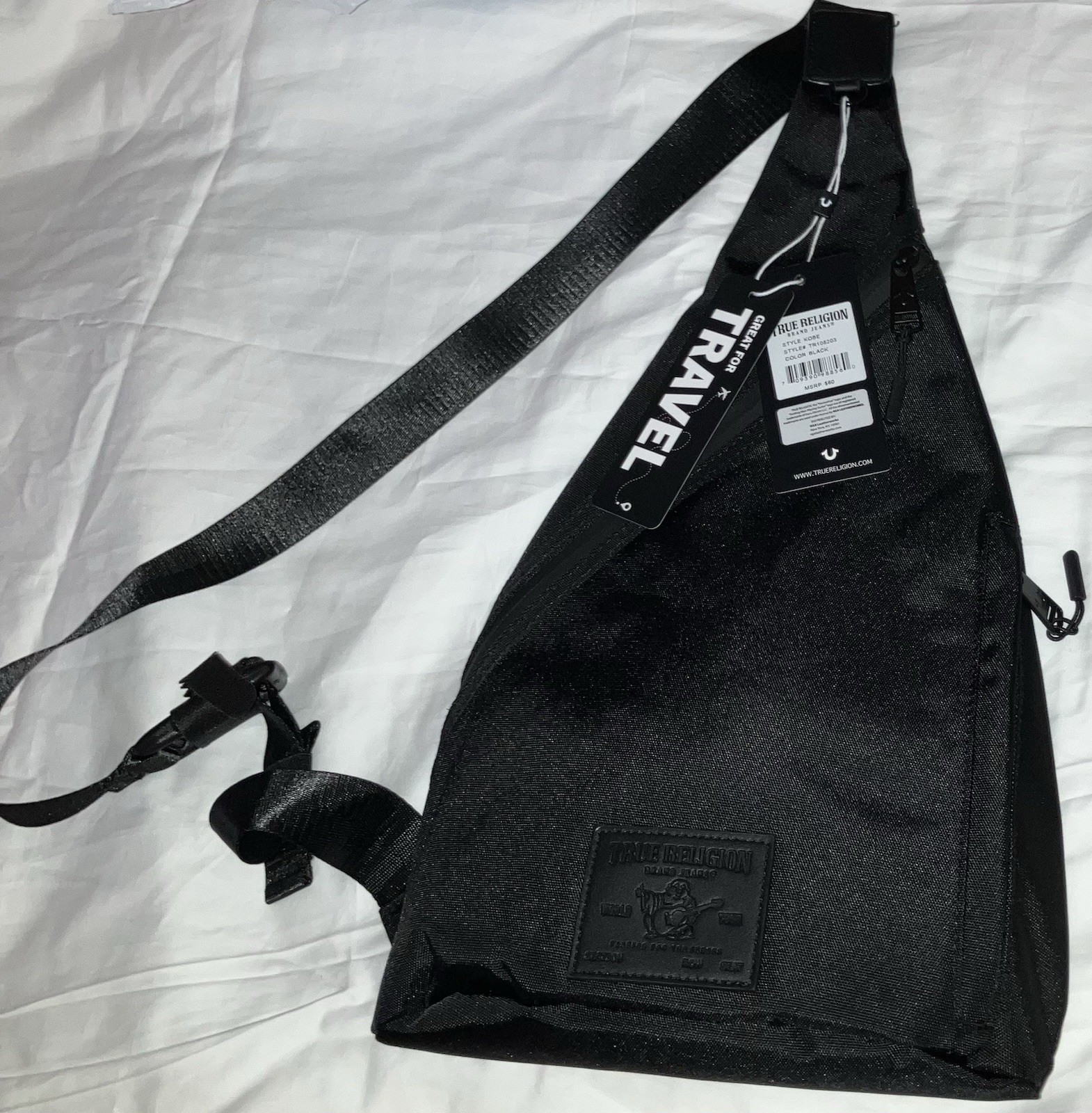 New Authentic True Religion Black Unisex Crossbody Bag with Tags