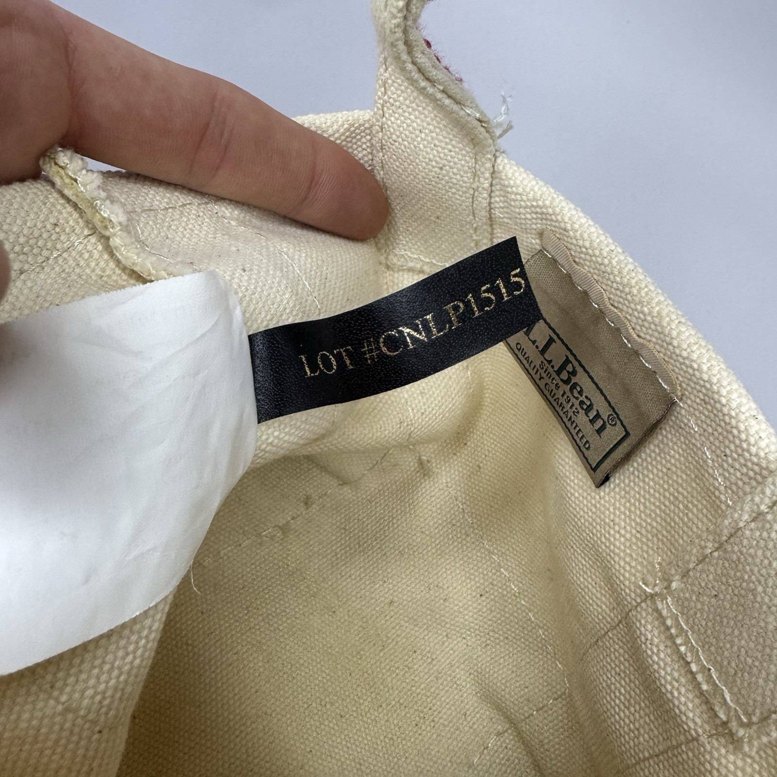 Vintage Micro Mini LL Bean Boat Tote Bag White Red Stitch Double Handle 5-1/2″