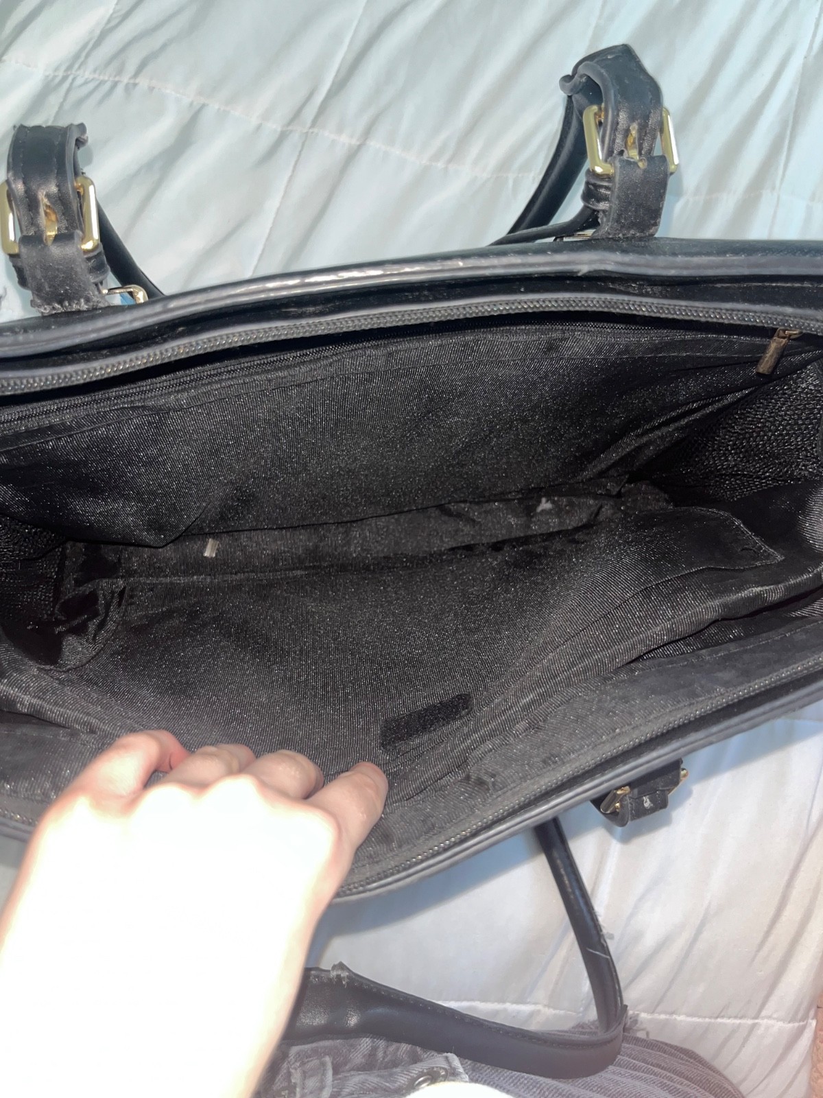 Women’s Synthetic Leather Black Work Bag With Laptop Holder Inside