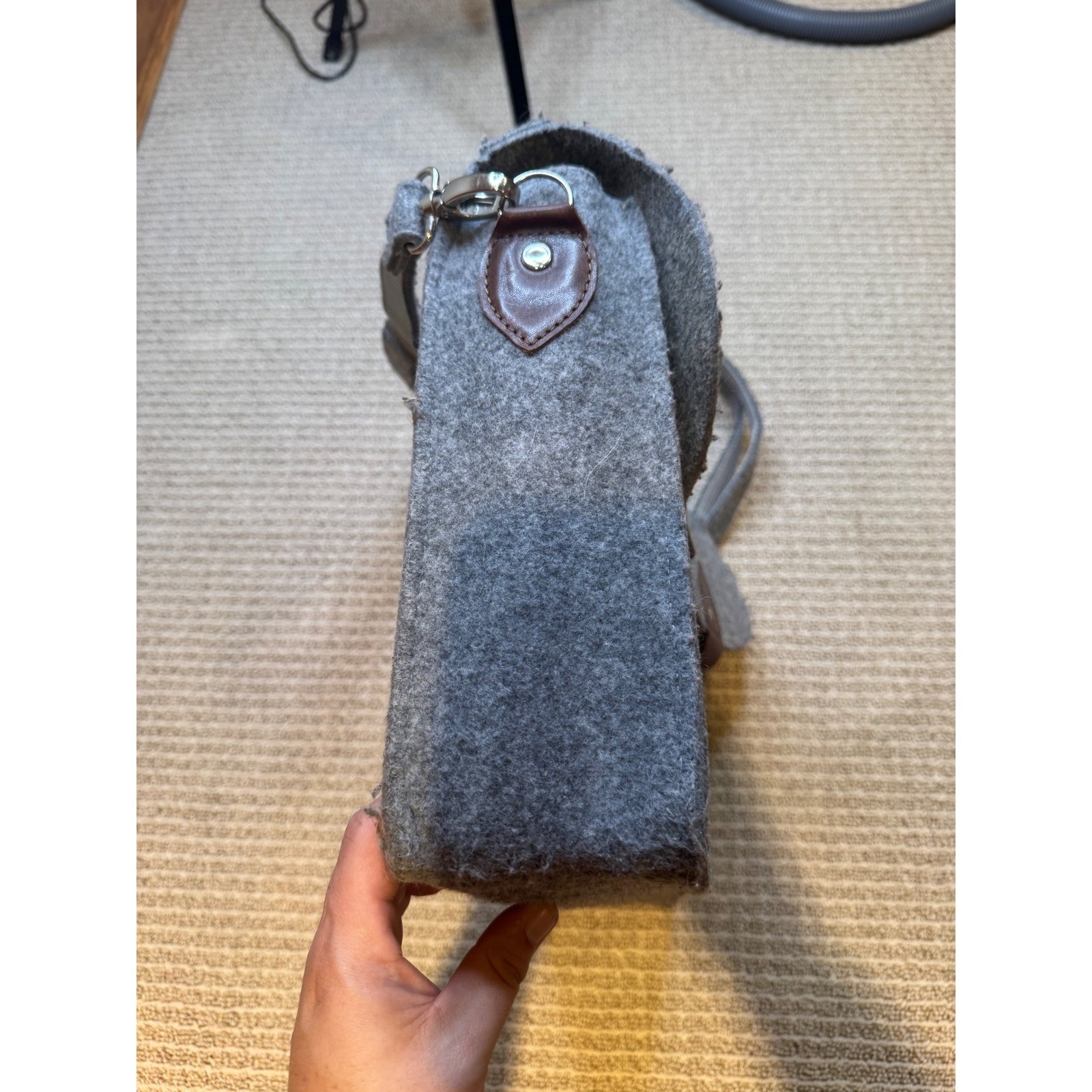 Grey Felt Satchel Messenger Bag Two Tone Buckle Strap Shoulder Bag