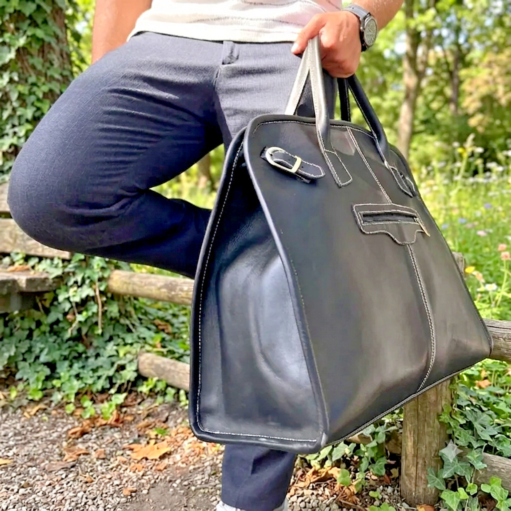 Handmade Genuine Leather Travel Bag Large Overnight Weekender Duffel Black