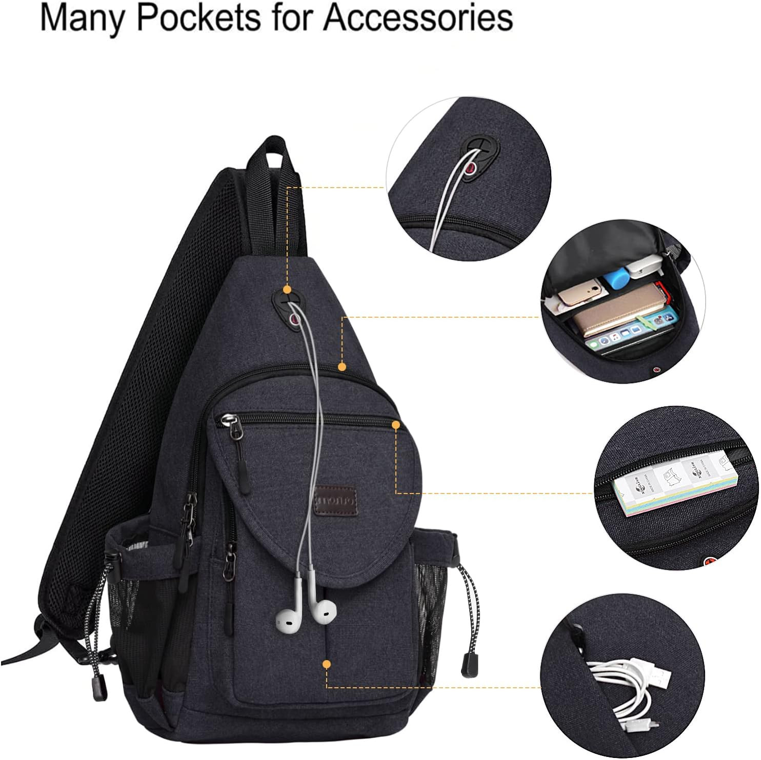 Sling Backpack,Canvas Crossbody Hiking Daypack Bag with Anti-Theft Pocket, Space