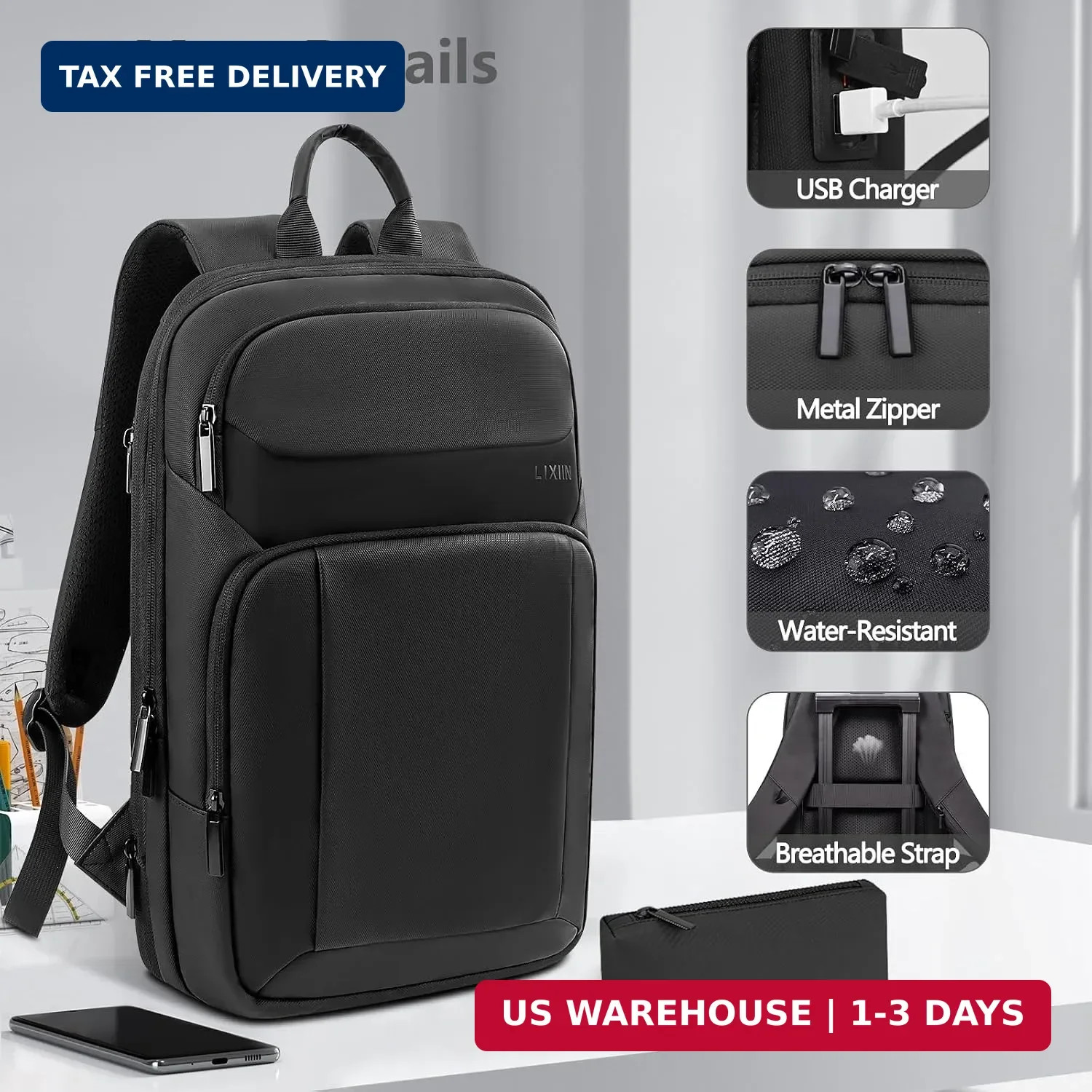 Backpack for Men Slim & Expandable Travel Laptop Backpack with USB Charging Port