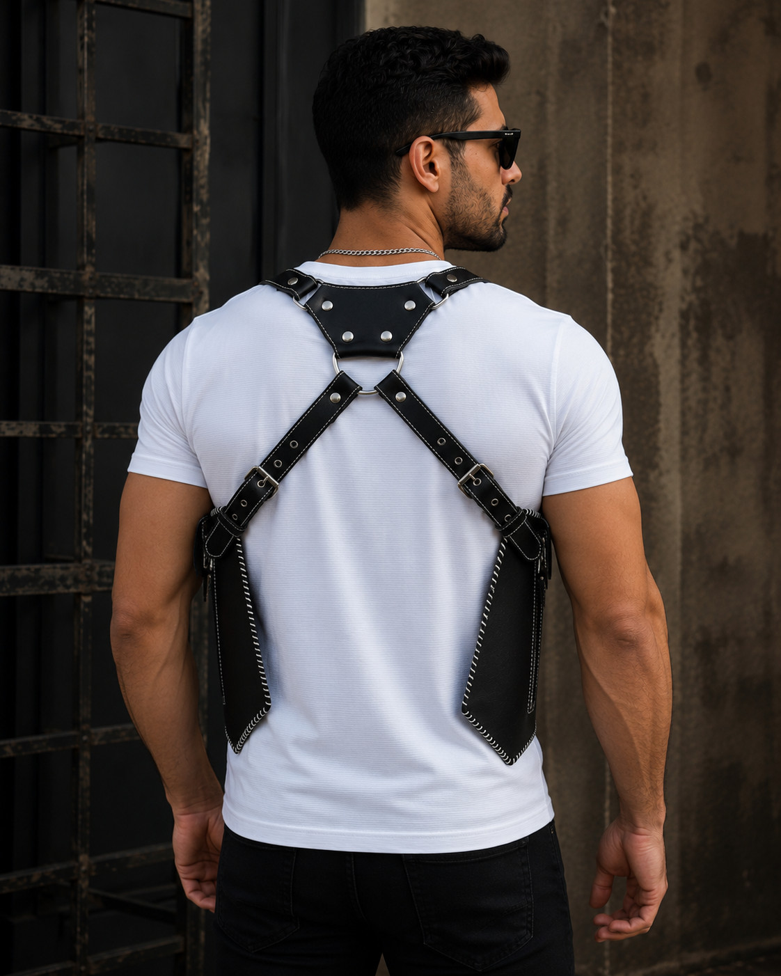 Genuine Leather Chest Harness Bag Adjustable Crossbody Utility Festival Vest