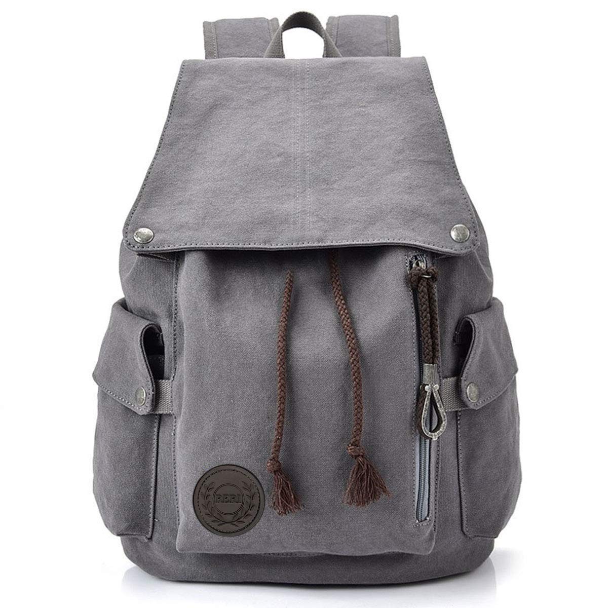 Canvas Backpack Vintage Backpack Grey Daypack for Men Laptop Travel Rucksack