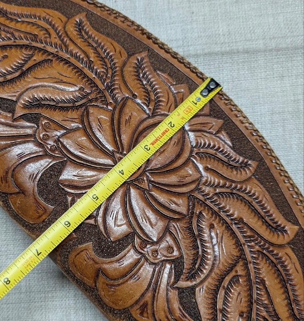 vintage TOOLED saddle bag WESTERN handcrafted leather tote 15″ toiletry clutch