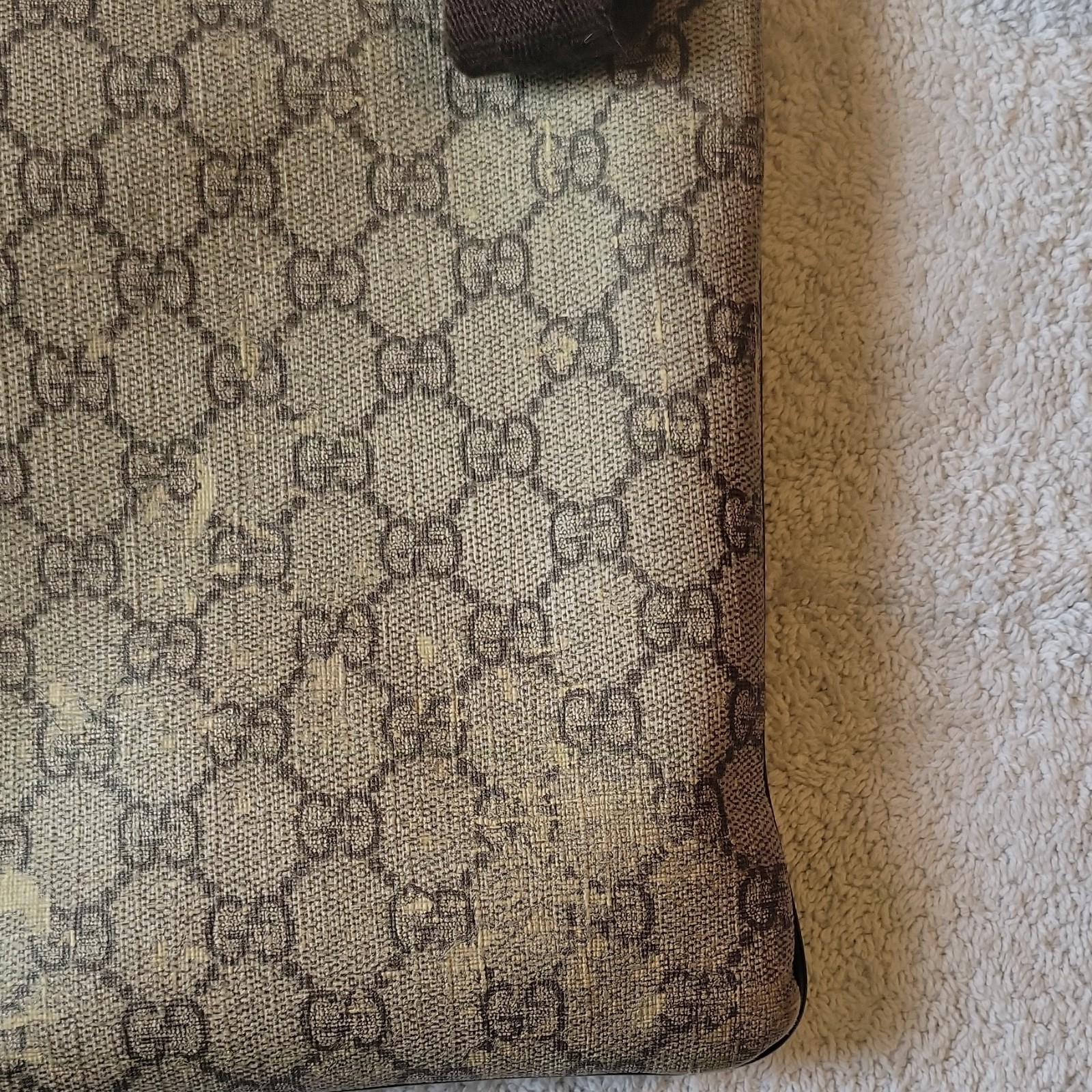 Gucci GG Monogram Messenger Bag Beige/Brown Zip Shoulder Crossbody Strap