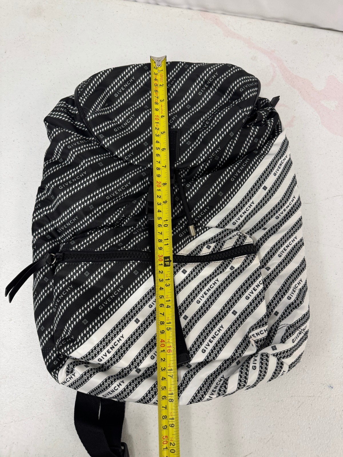 Givenchy Light 3 Chain Logo Print Two-tone Stripe Backpack Black White NWT