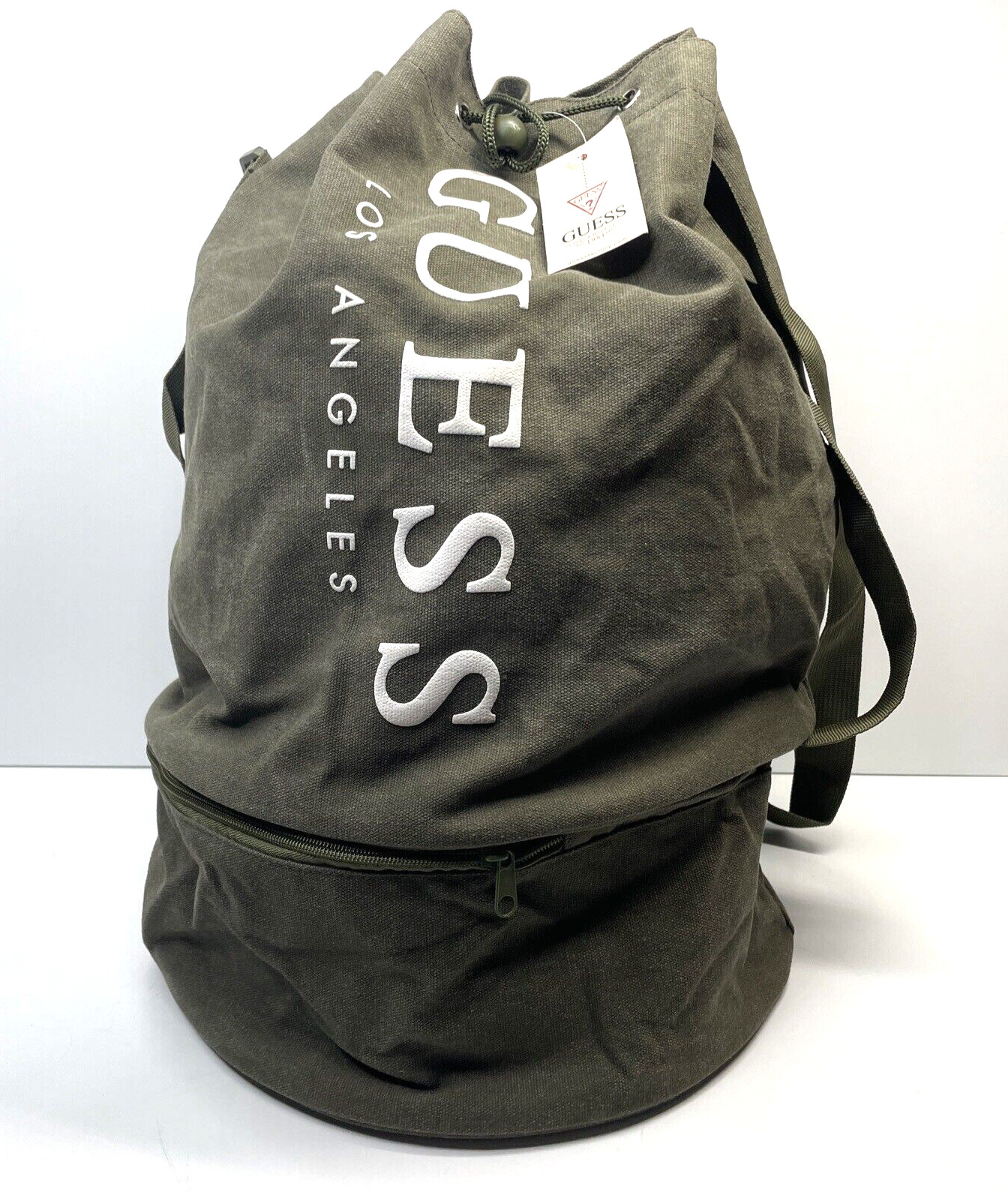 Vintage GUESS Army Green Canvas Travel/Weekend Shoulder Duffel Bag (L)