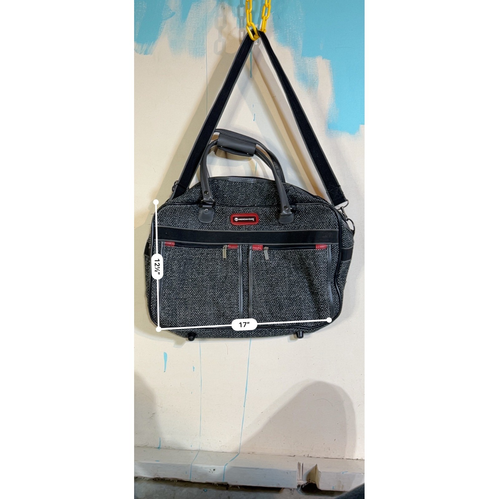 Vintage 1990s American Flyer Duffel Bag Travel Luggage 17x12x5.5 Inch Gray
