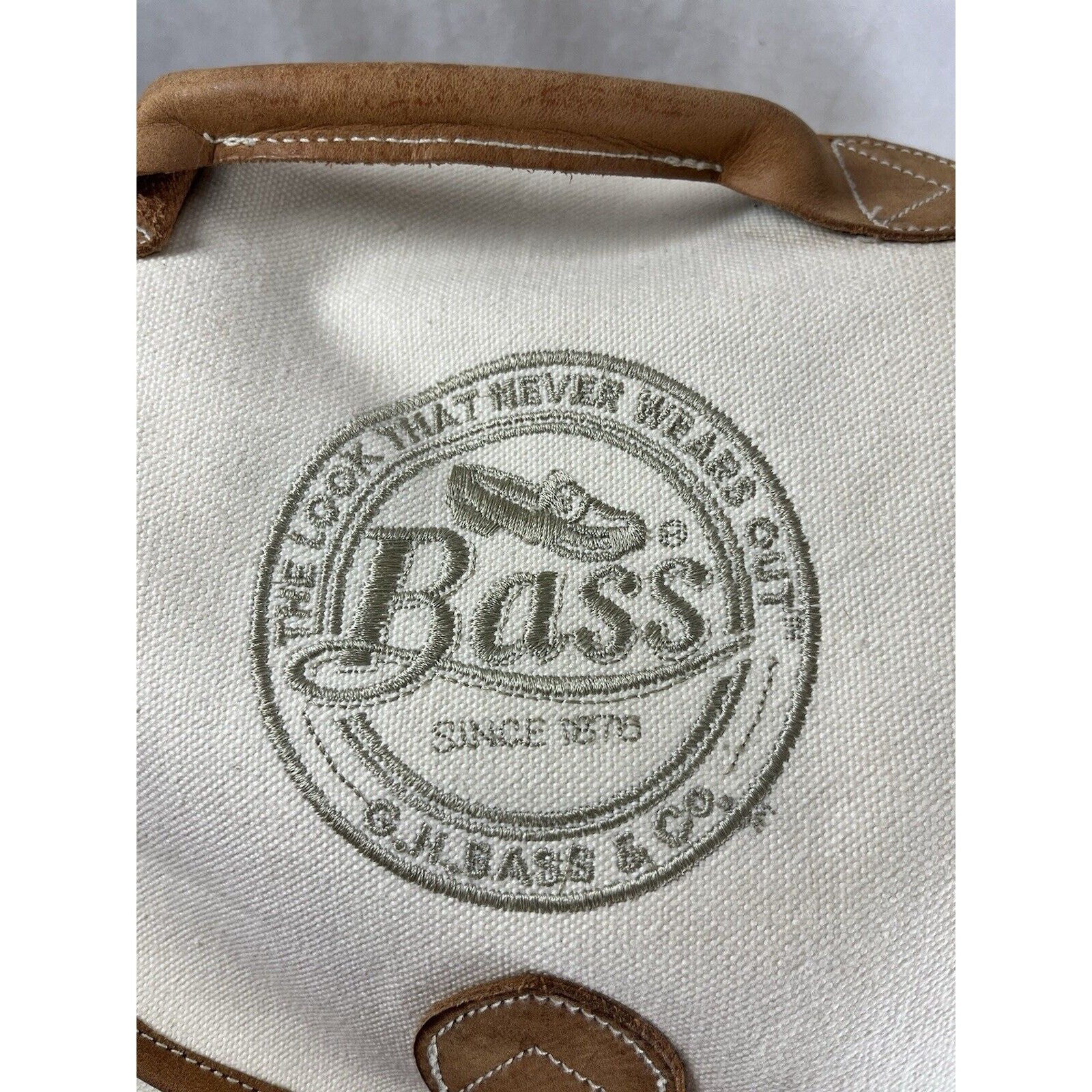 GH Bass Canvas Backpack Rucksack Drawstring Closure Bucket Style Leather Trim