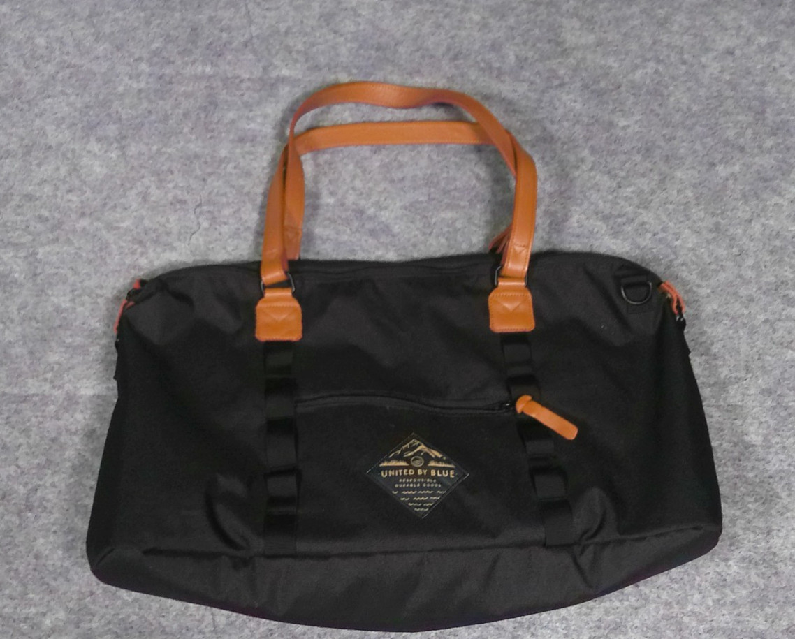 United By Blue Weekender Duffel Bag Black Canvas Tan Handles Travel Carry On