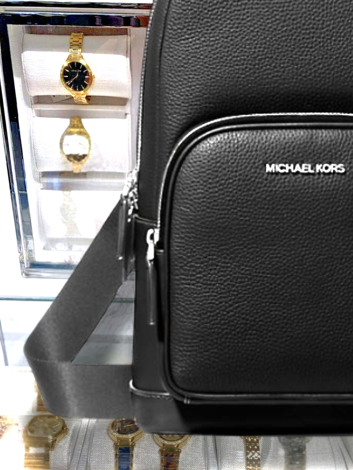 Michael Kors Cooper Men Black Leather Travel Sling Pack Crossbody Shoulder Bag