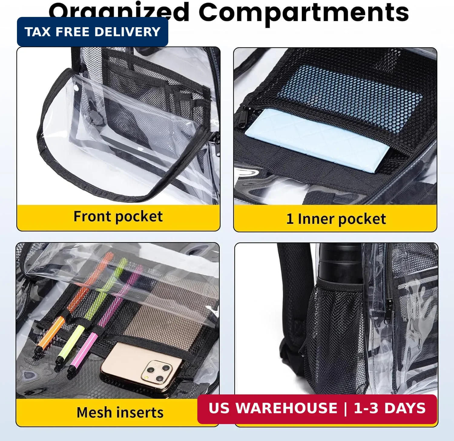 Vorspack Clear Backpack Heavy Duty PVC Transparent Backpack with Reinforced Stra