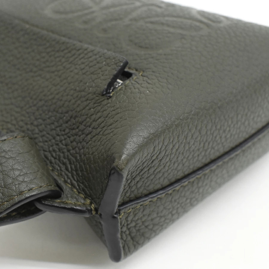 LOEWE Vertical T Pocket C660P02X01 Leather Khaki Green Silver Crossbody