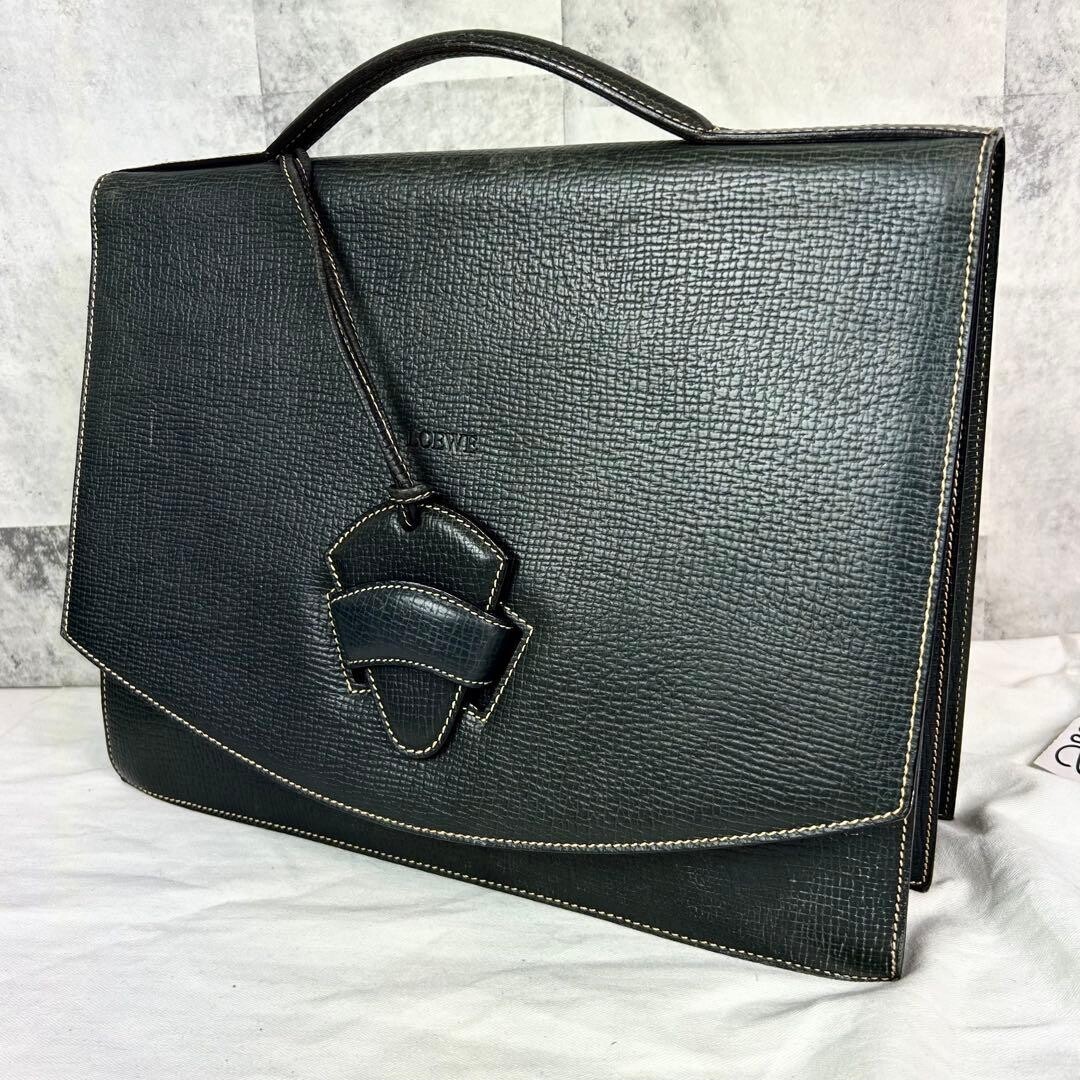LOEWE Barcelona Leather Business Handbag Top Handle Dark Green Womens 37cm