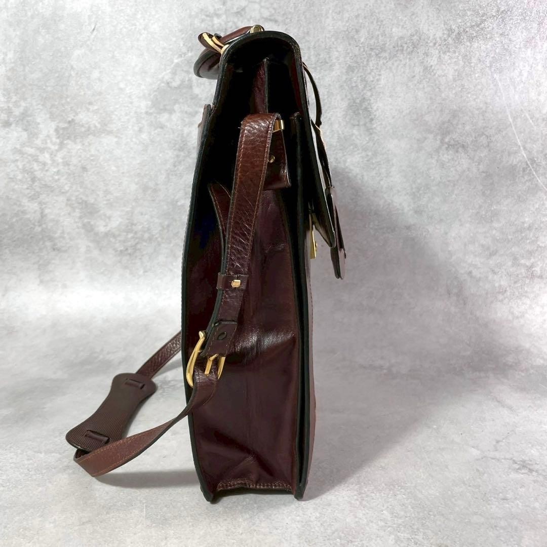 Bally Leather 2 Way Briefcase Mahogany Brown Shoulder Strap Push Lock Authentic