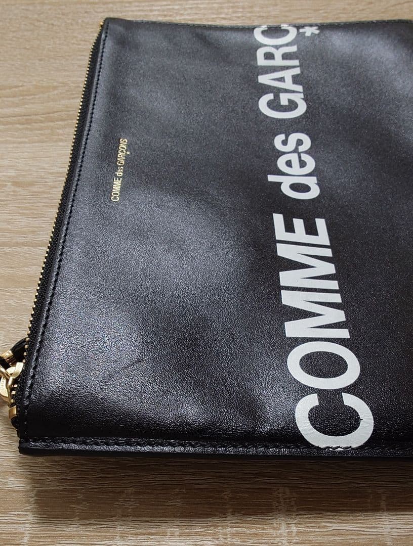 COMME des GARCONS CDG Logo Clutch Bag Black Leather Made in Spain