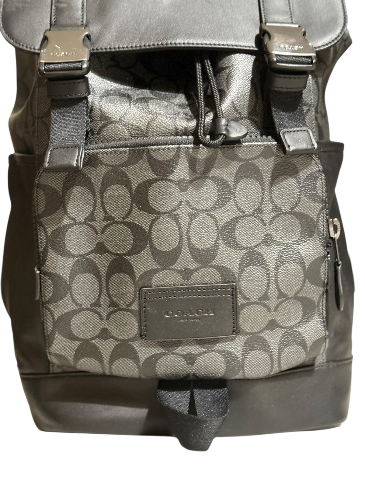 Coach Men’s Track Backpack Signature Canvas In Gunmetal/Charcoal/Black C2712