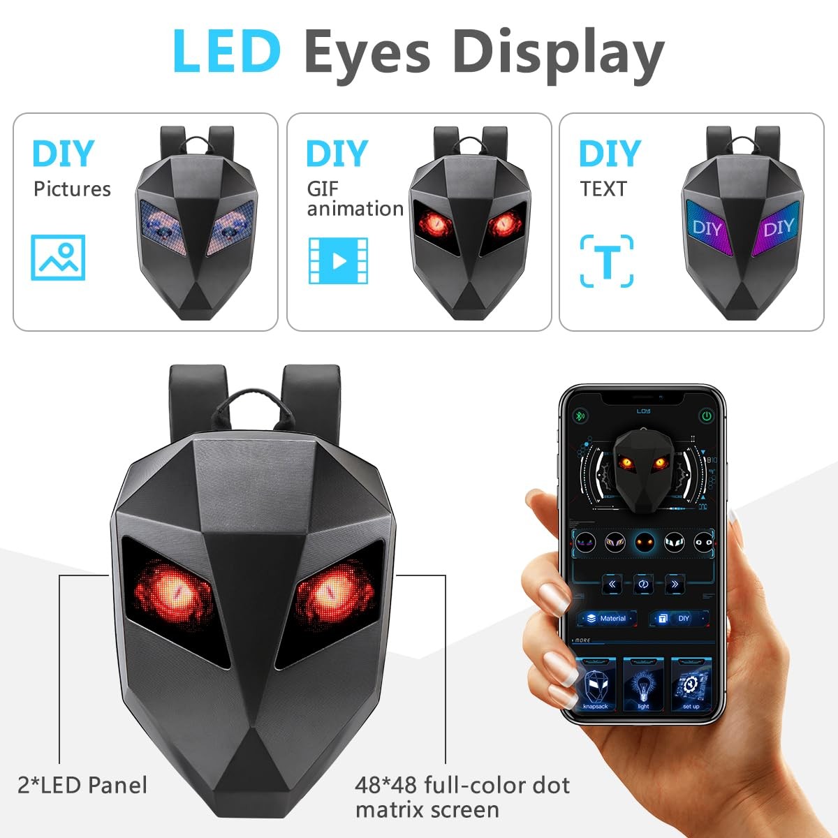 LED Motorcycle Backpack,Knight Backpack, with App Control,Programmable HD Col…