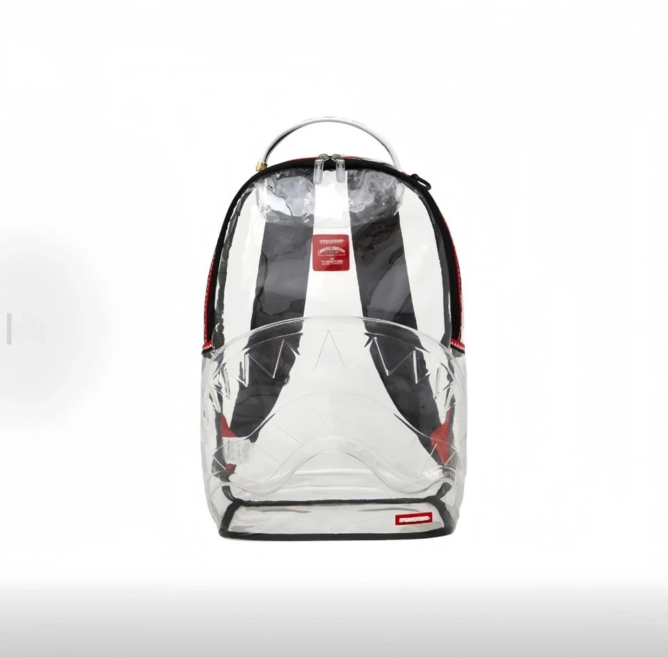 100% Clear PVC SchoolBag Sprayground Transparent Shark Central Large Backpack