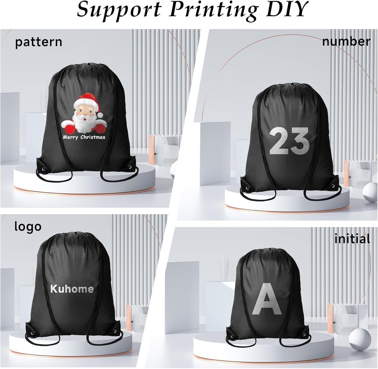 Drawstring Bag with Toggle – Nylon Cinch and Ditty Pouch – Six Pack (Black, 5 X