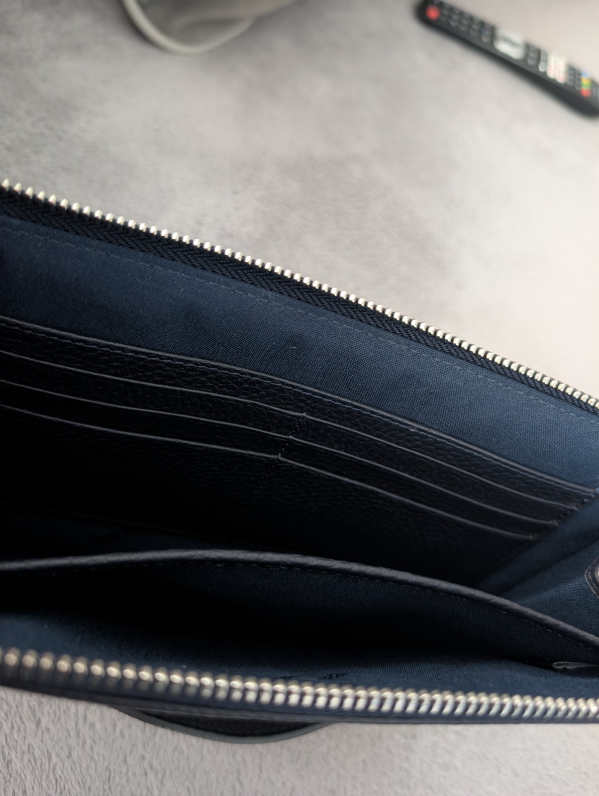 CERRUTI 1881 Navy Blue Leather Long Wallet Zippy Organizer Clutch Mens Bag Purse