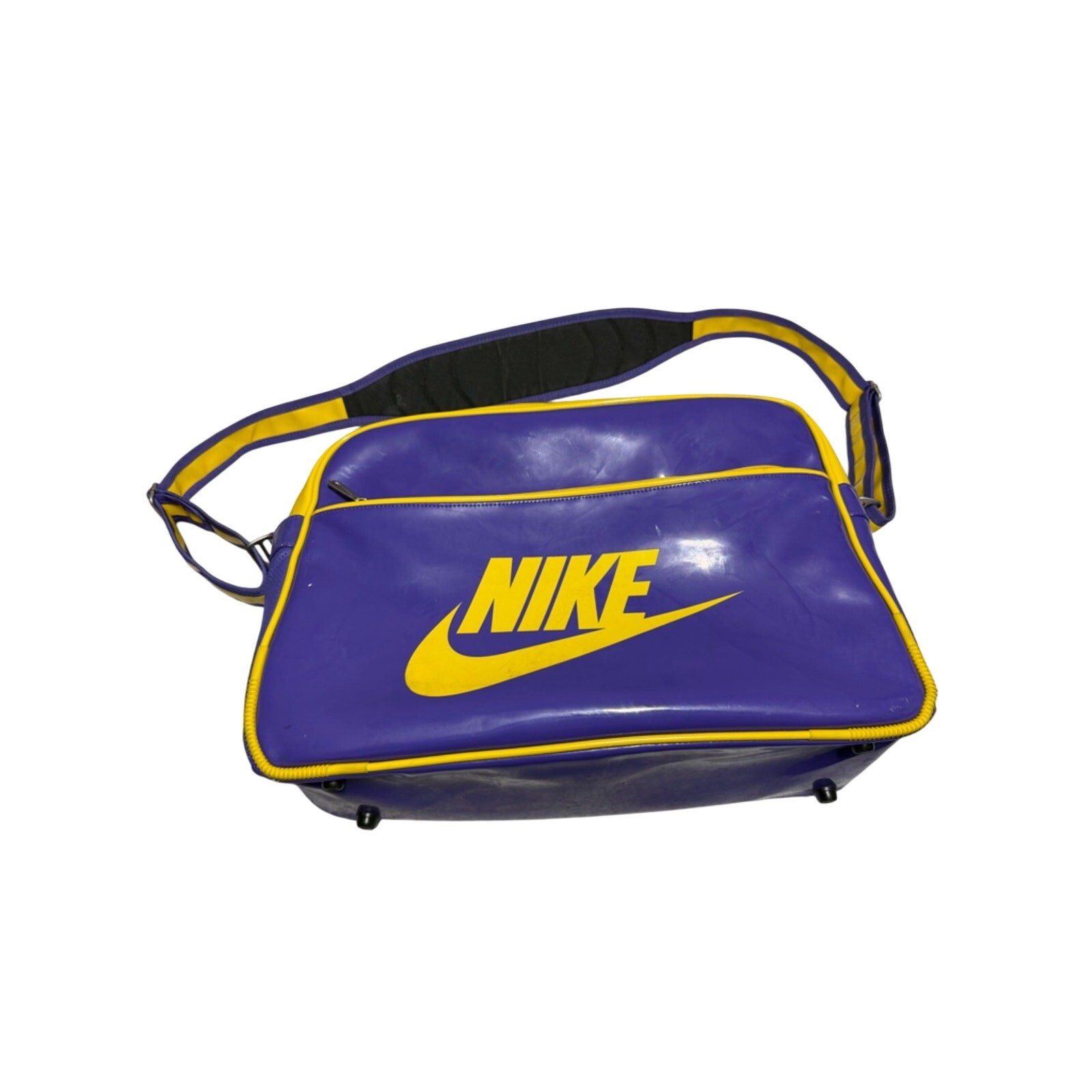 Vintage Y2K Nike Polyurethane Enamel Messenger Tote Lakers Team Color Bag RARE