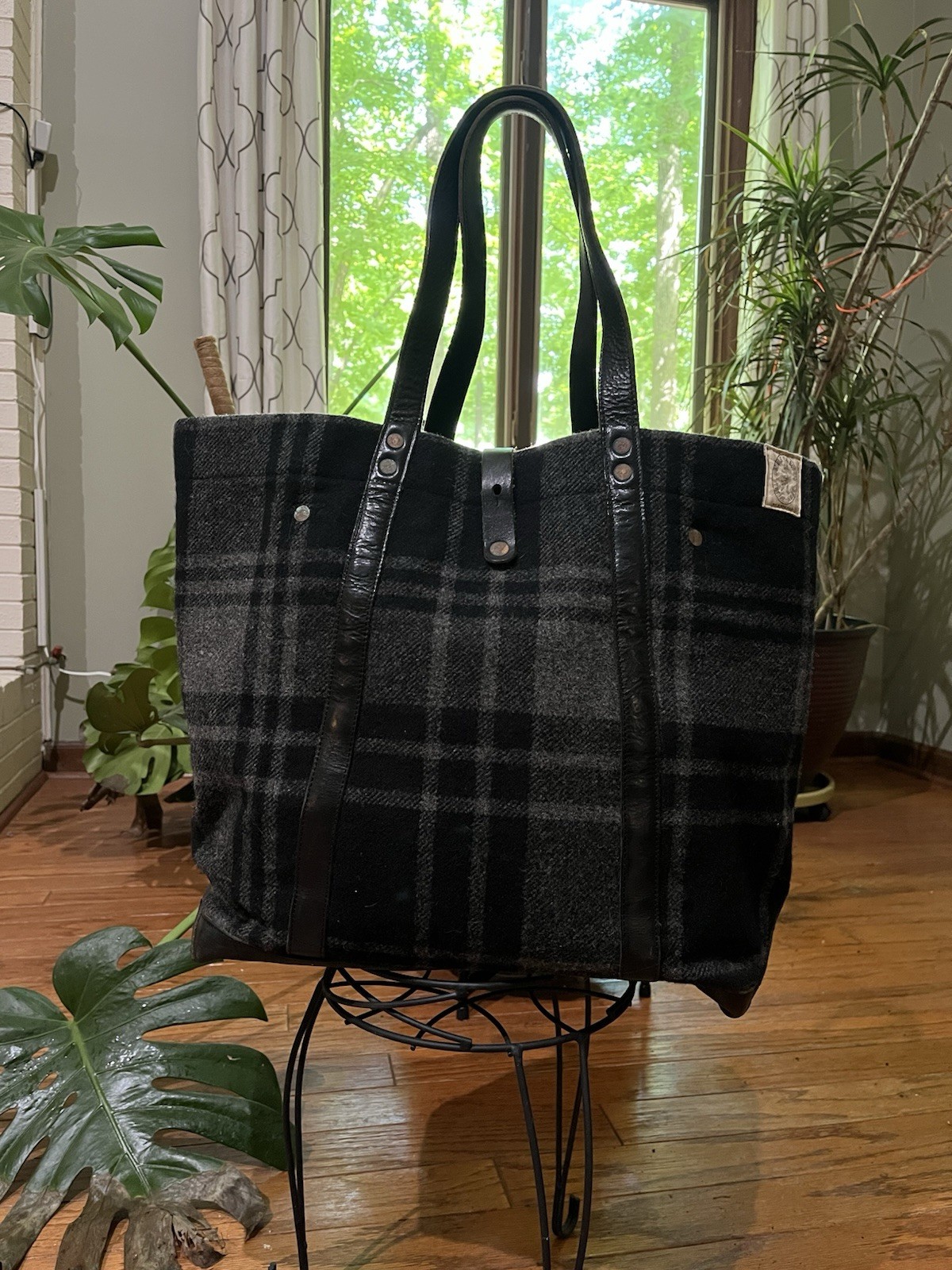 RRL plaid Wool Jumbo Tote Bag Black Made In Italy