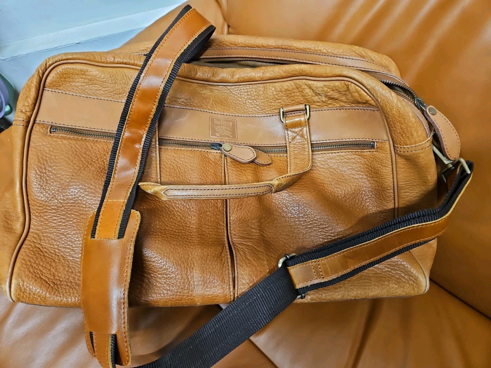 Vintage Burberrys Tan Leather Briefcase Business Bag