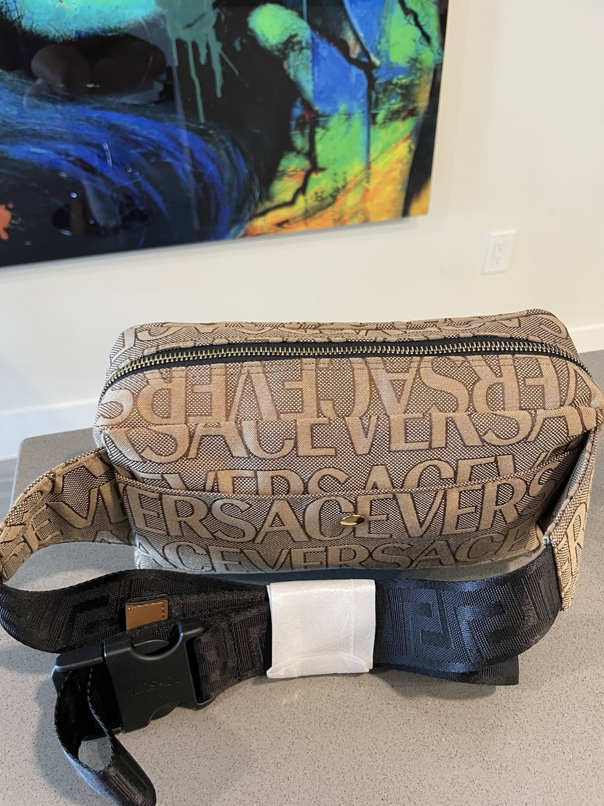 Versace Belt Bag Canvas Fabric Allover Beige/brown $1200 Retail Authentic