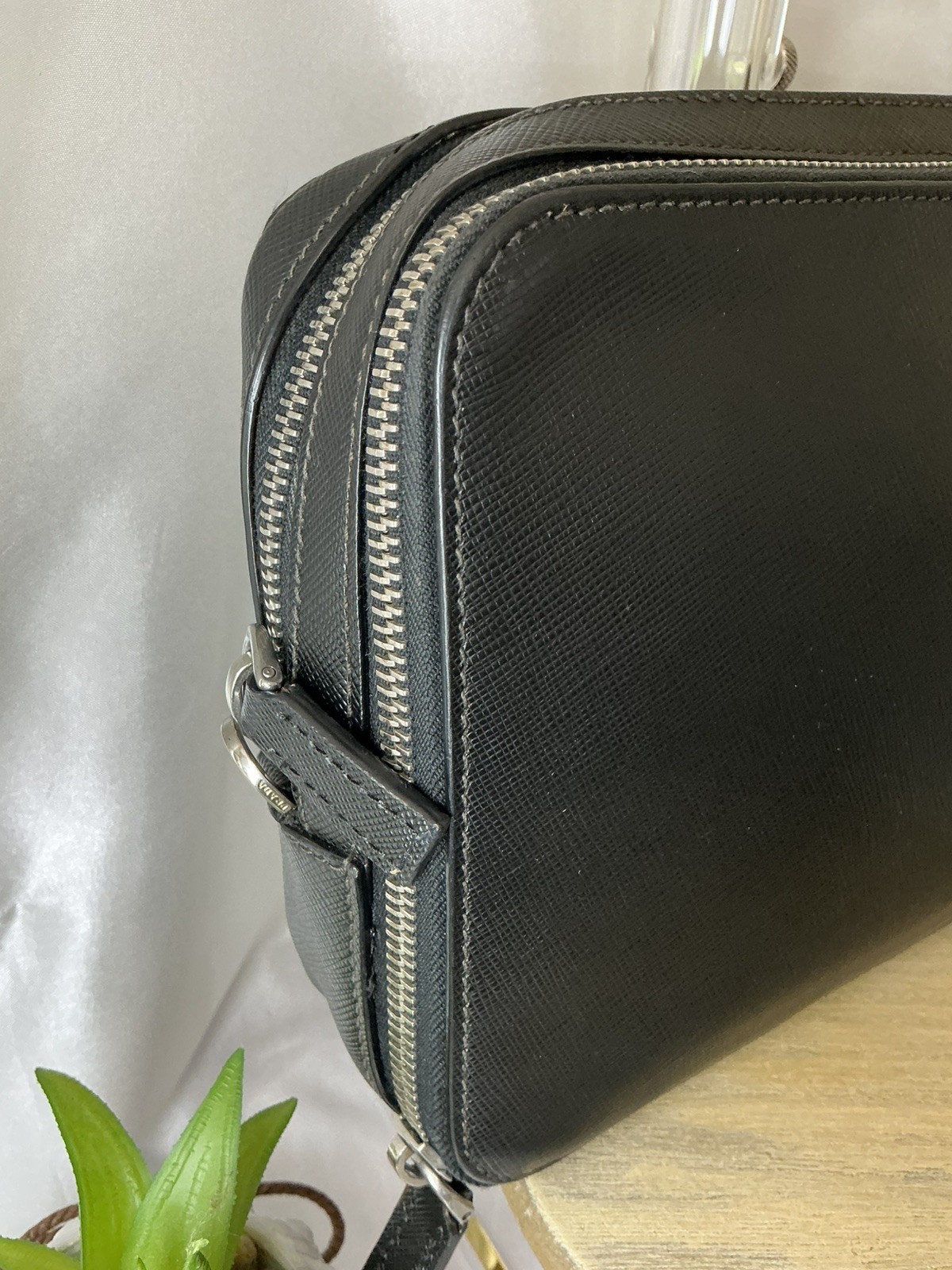 Preloved PRADA Portfolio Business Satchel Silver Hardware Saffiano Leather w COA