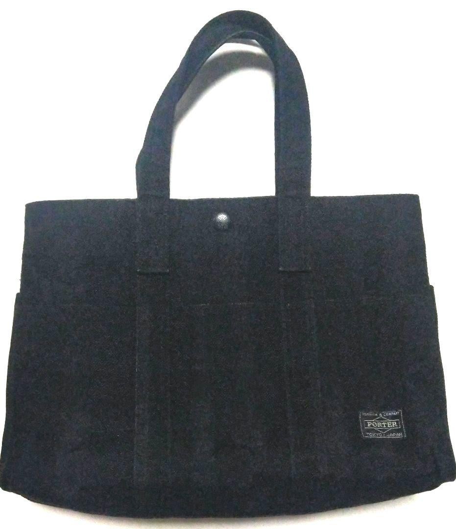 Yoshida Kaban PORTER Tote Bag Black Cotton Canvas 32cm x 22cm x 10cm worn