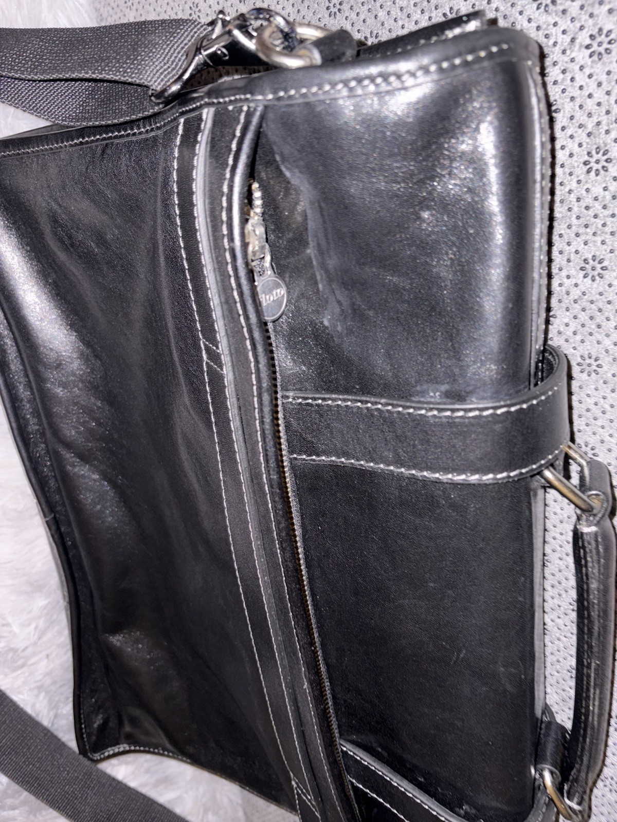 Floto Firenze Black Leather Buckle Strap Briefcase Messenger Bag Made In Italy