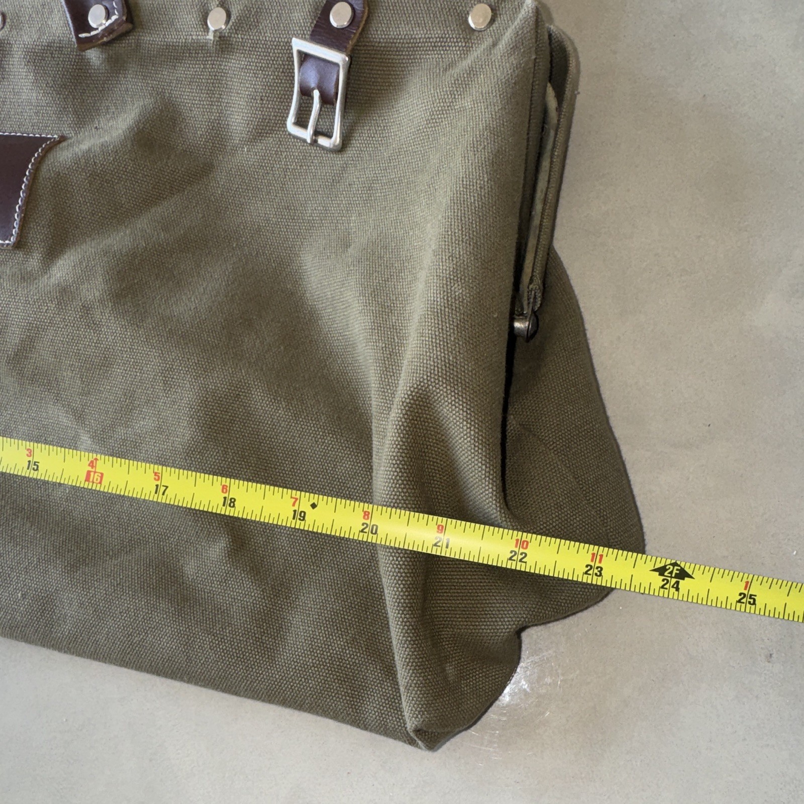 Green Brown Duffle Bag Buckle Closure Adjustable Strap Leather Handles