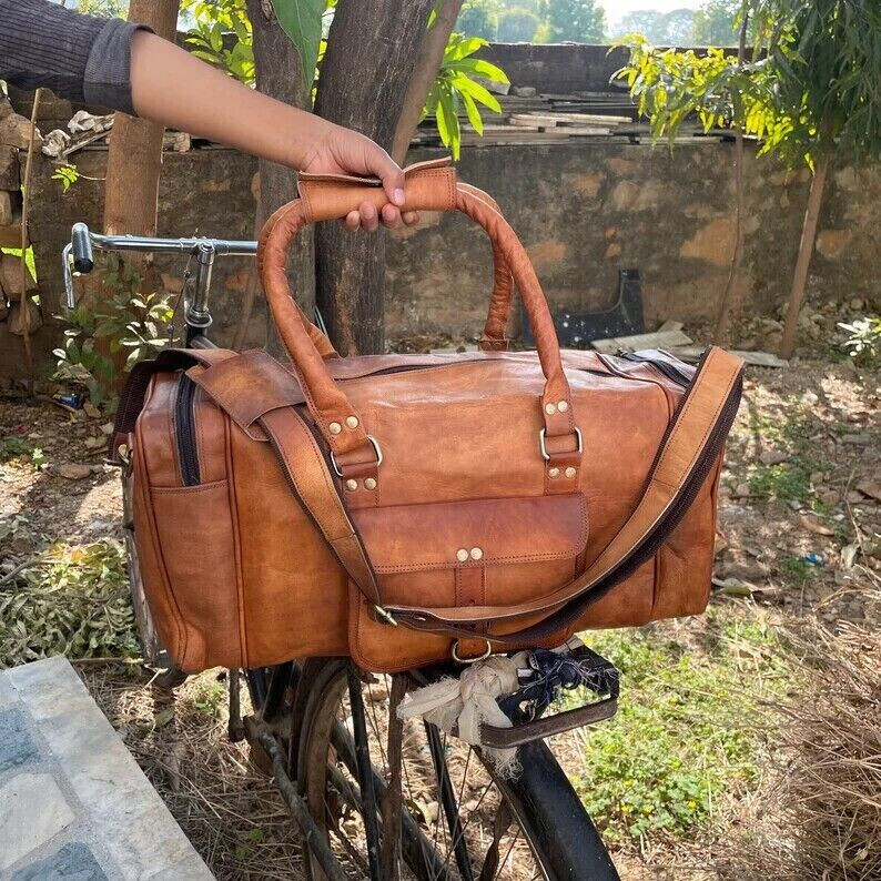 Men’s New Genuine Leather Large Vintage Duffel Travel weekend gym Overnight Bag