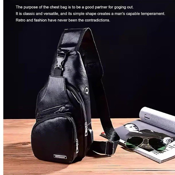 LEBULLBRO Men Sling Backpack Genuine Leather Chest Crossbody Travel Shoulder Bag