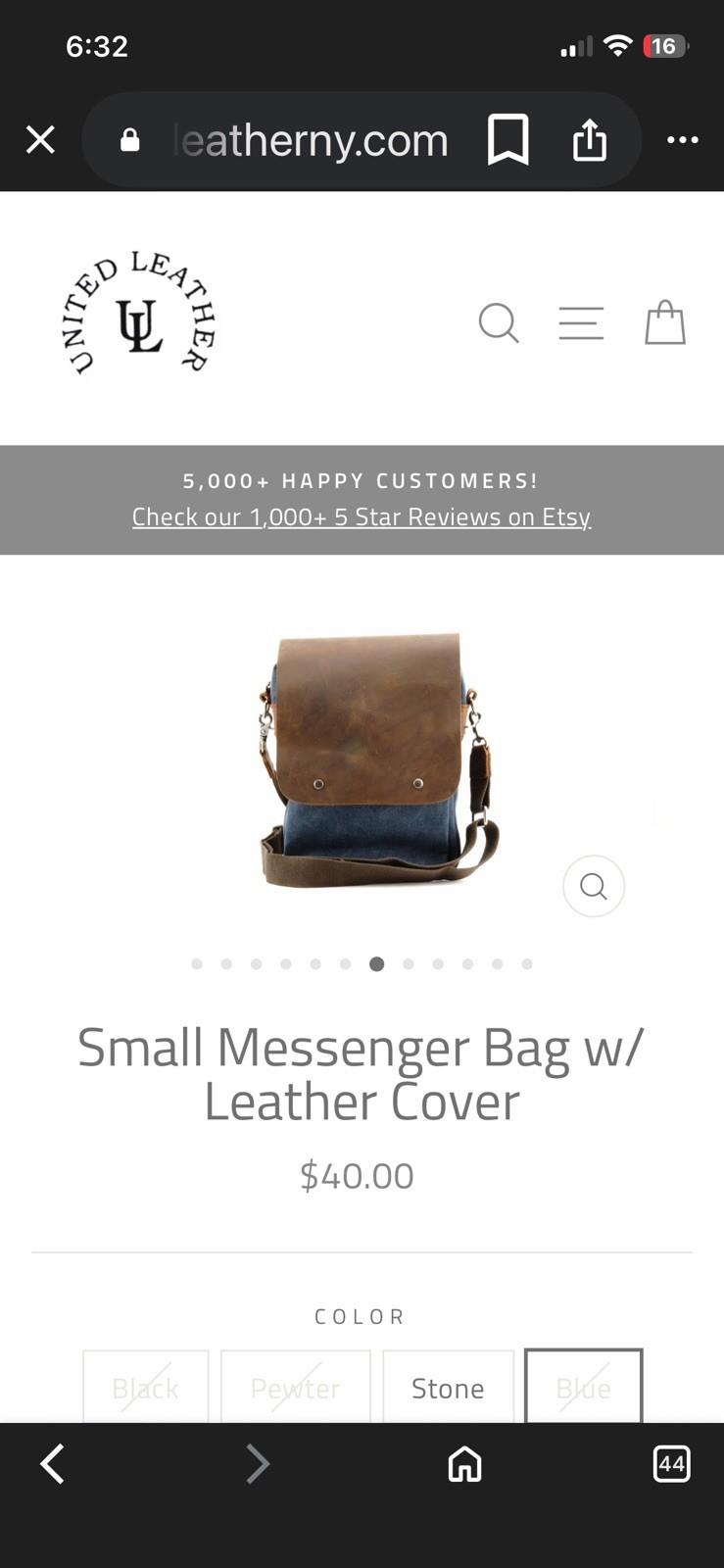 United Leather Messenger Cross Bag Blue Canvas Brown Leather Thick Strap