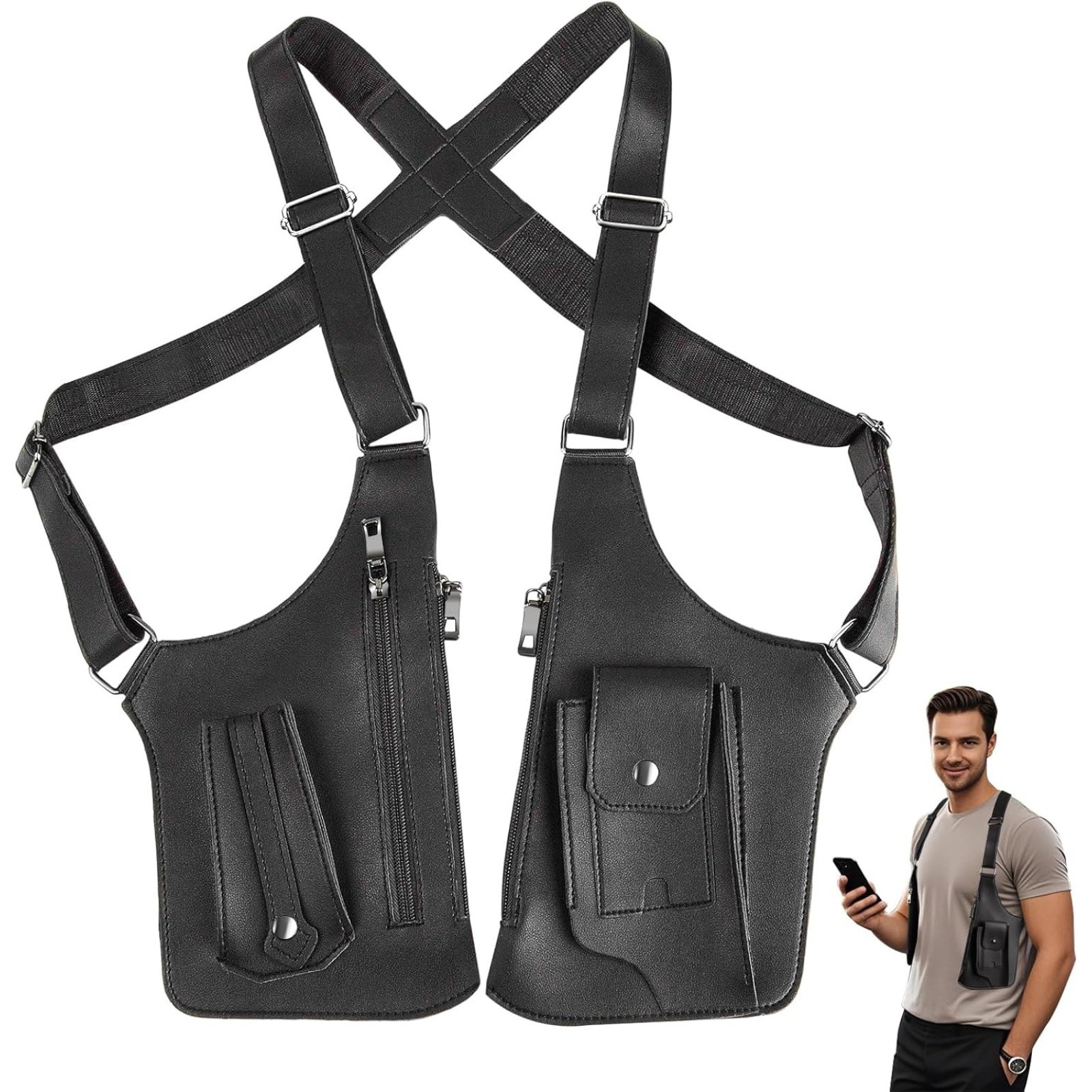 Adjustable Anti-Theft Underarm Shoulder Bag PU Leather Wallet Holster Bag