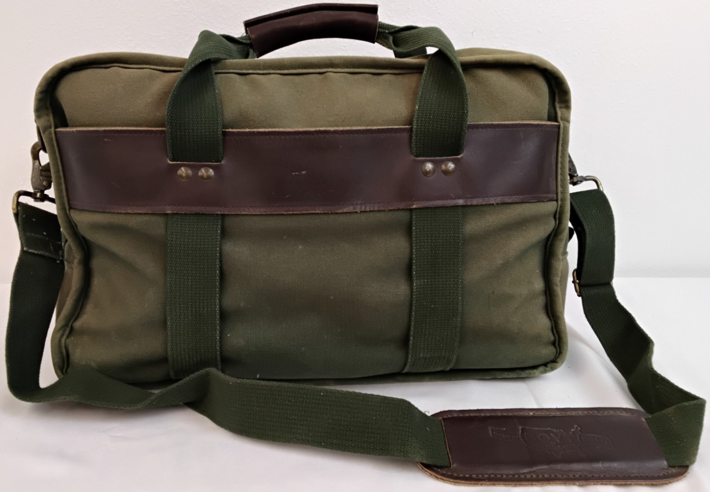 Boyt Duffle Bag Leather & Green Canvas Ducks Unlimited Added #Z4984