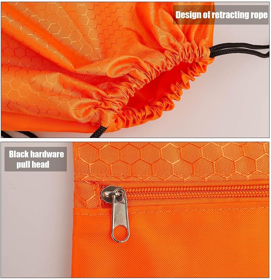 Drawstring Backpack Bag Waterproof Draw String Back Sack with Zip Pocket Orange