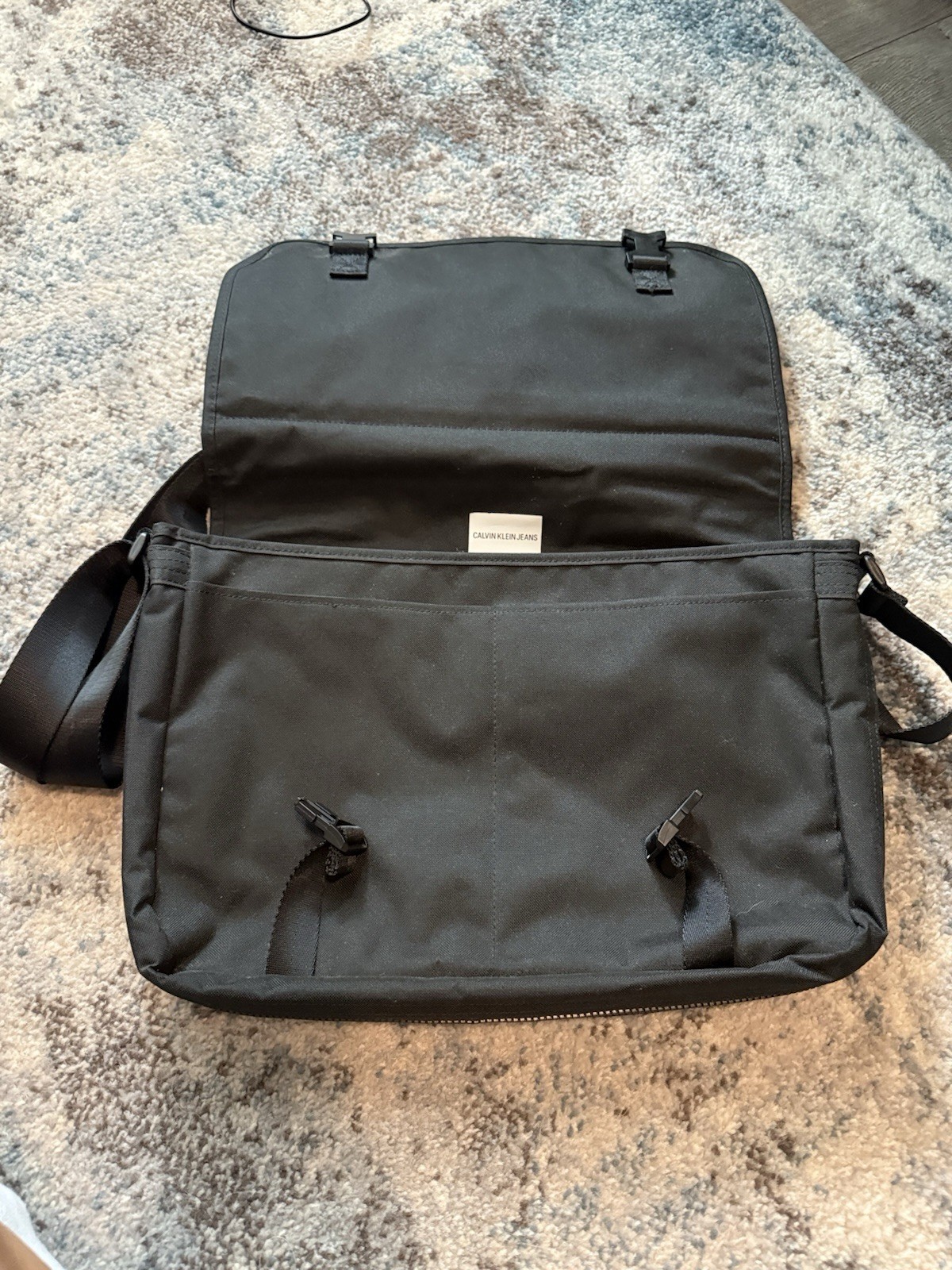 Calvin Klein Jeans Black Messenger Bag, Buckle & Zip, Adjustable Strap, Men