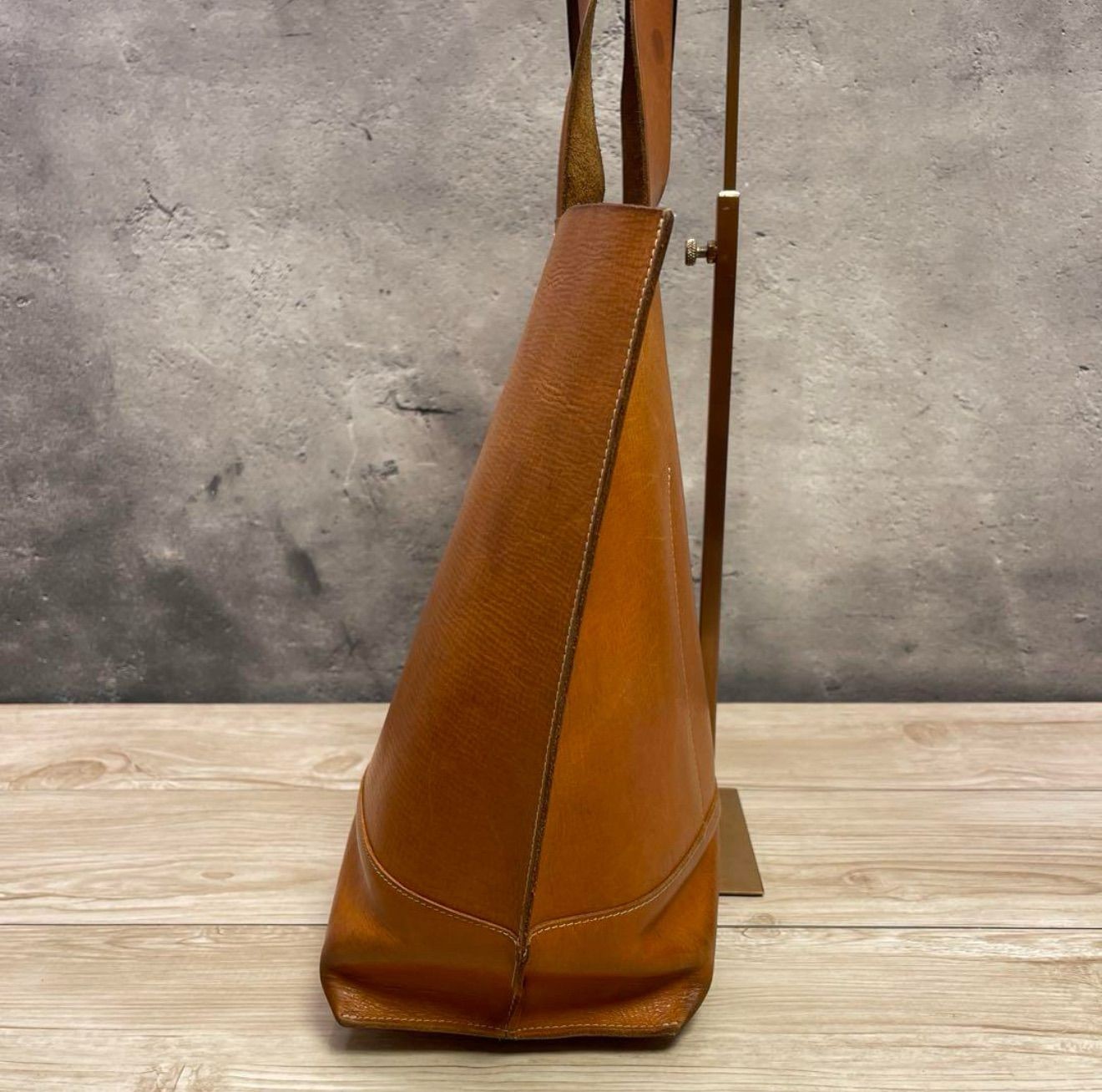 IL BISONTE Leather Authentic Luxury Tote Bag Designer Light Brown 32×37cm
