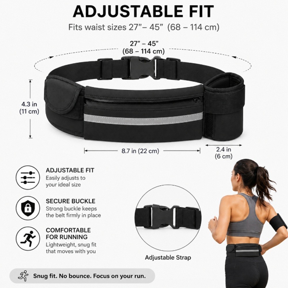 Adjustable Running Belt Water Resistant Waist Pack Fanny Bag Men Women Phone