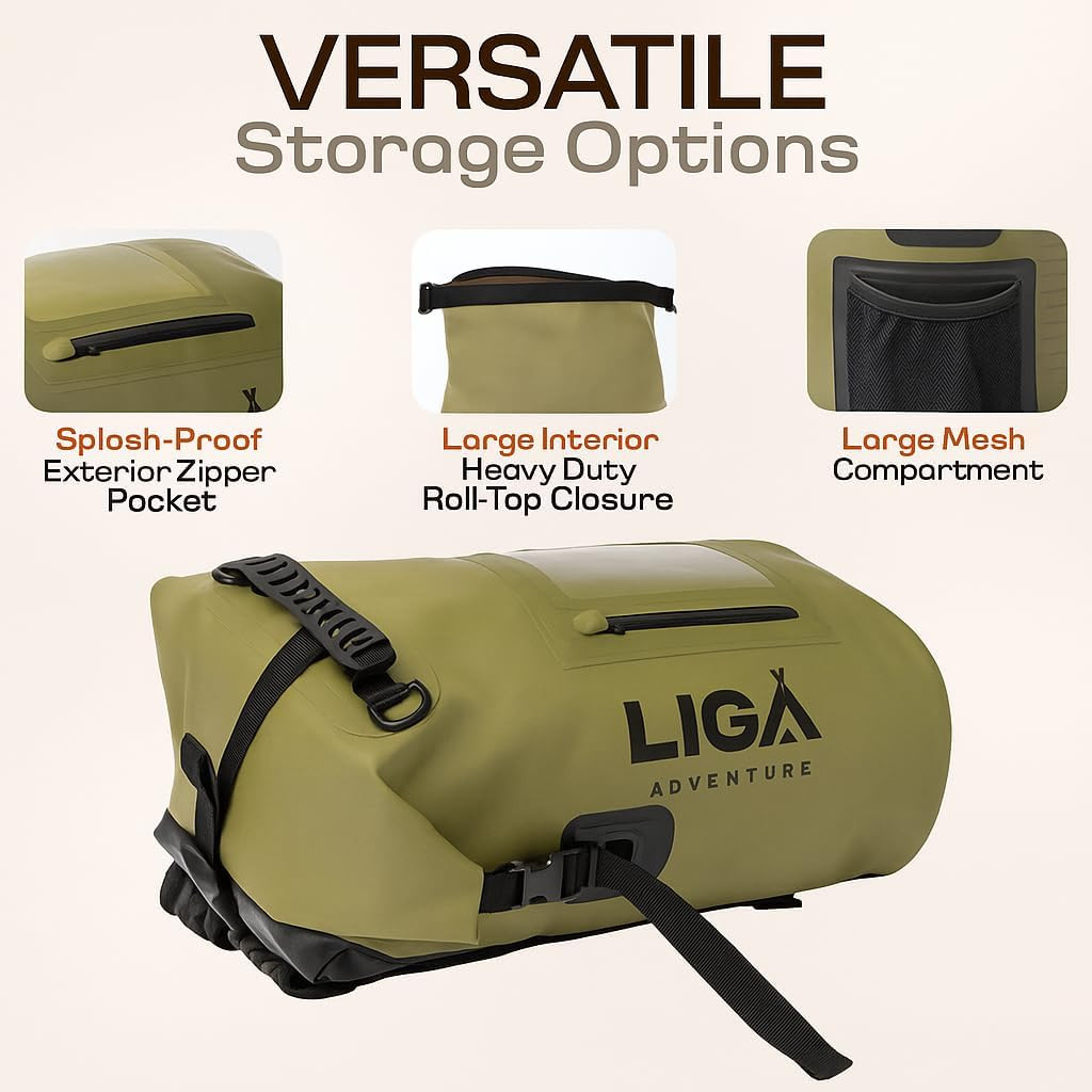 LIGA Waterproof Duffel Bag Backpack, 30L Heavy Duty Roll-Top Closure Travel Back